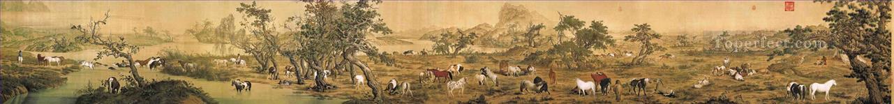 百頭の馬が光る伝統的な中国語油絵
